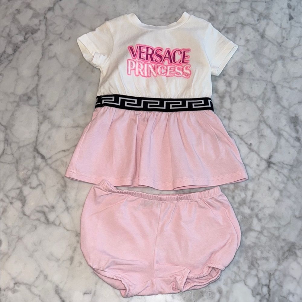 Versace Princess Baby Pink &  White Princess Dress Set 3/6M